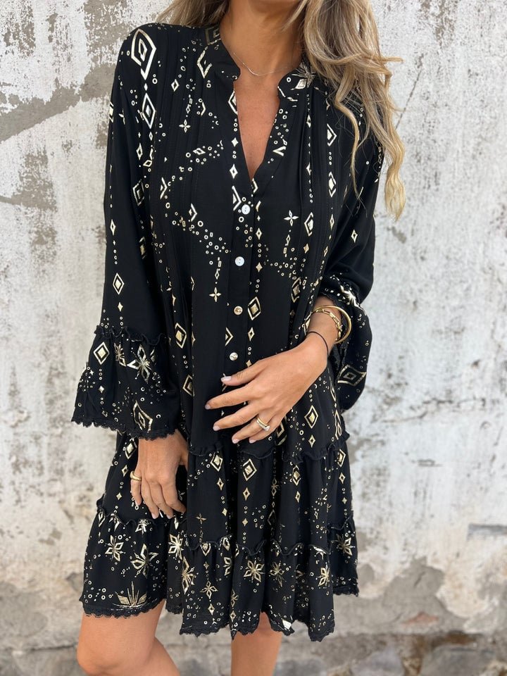 Emily | Women's Boho Three-Quarter Sleeve Tiered Mini Dress